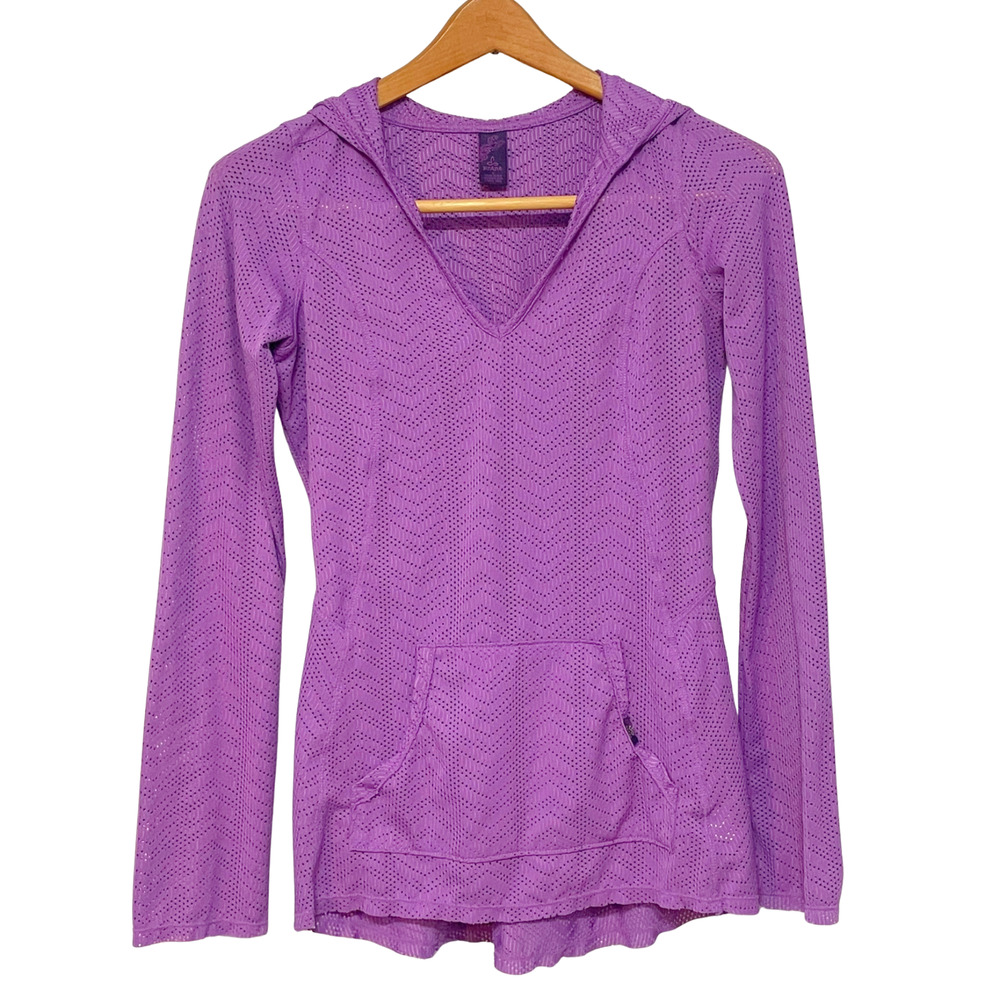 Prana Angie Hoodie Pullover Sz S Purple Mesh V-Neck Lightweight Beach Activewear